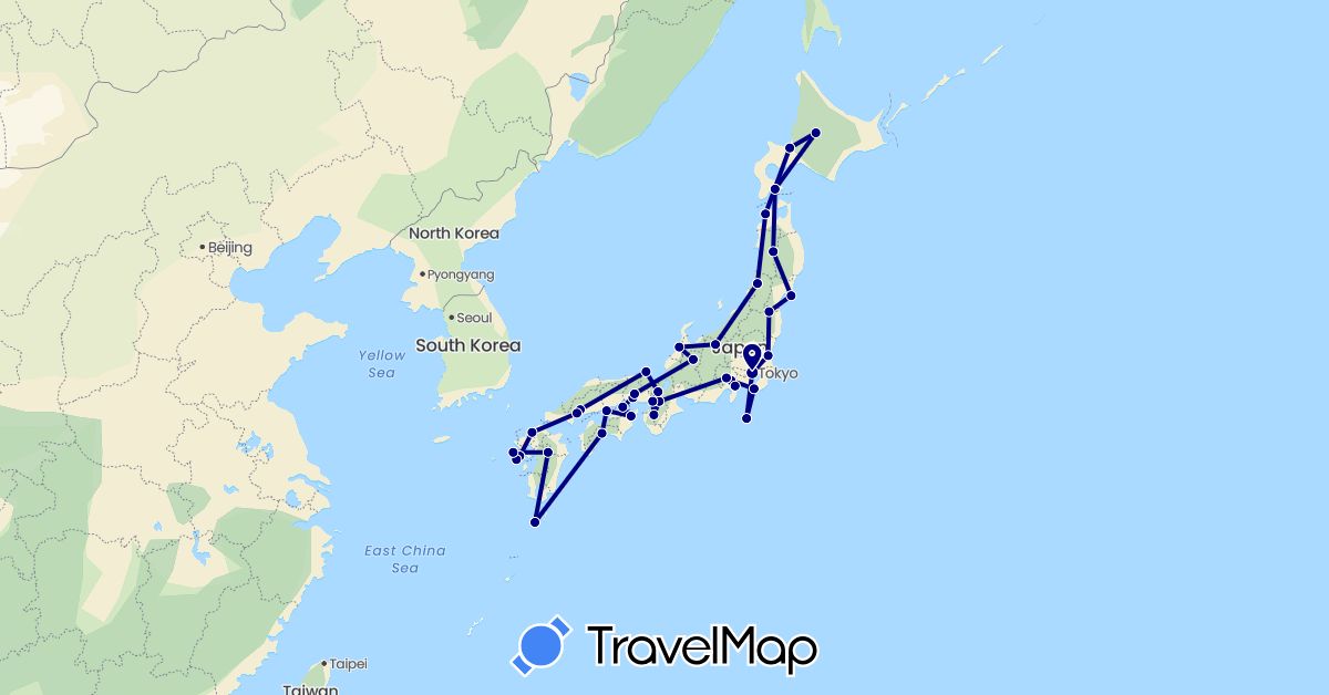 TravelMap itinerary: driving in Japan (Asia)